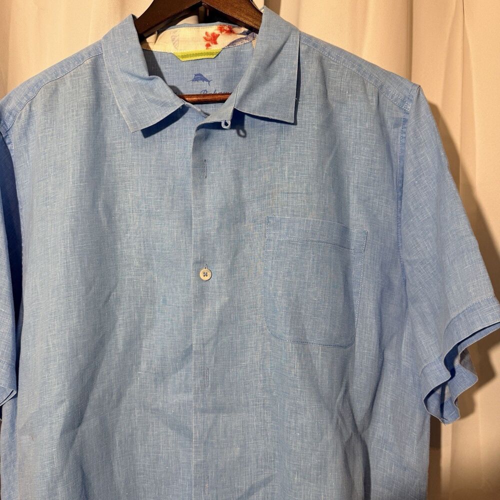 Tommy Bahama Men's‎ Large Blue Linen Shirt Camp Chambray